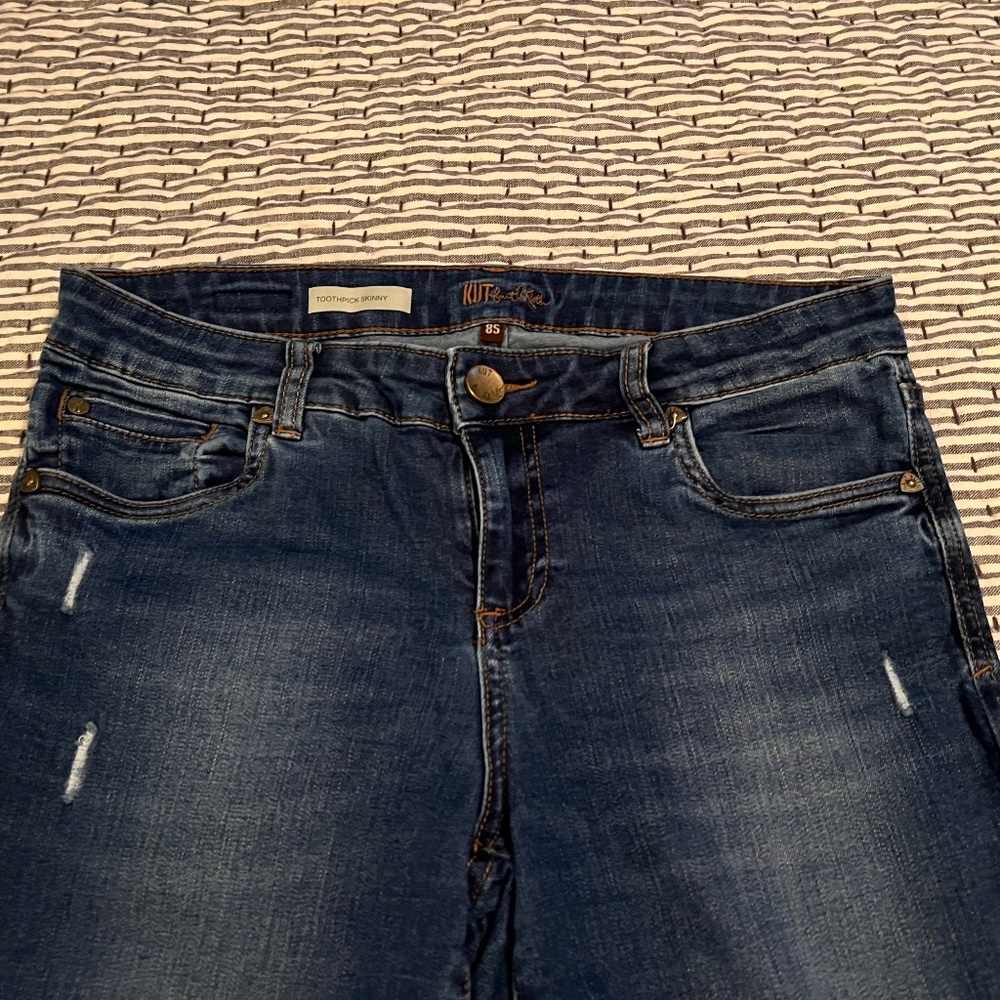 Blue and Black straight leg denim.